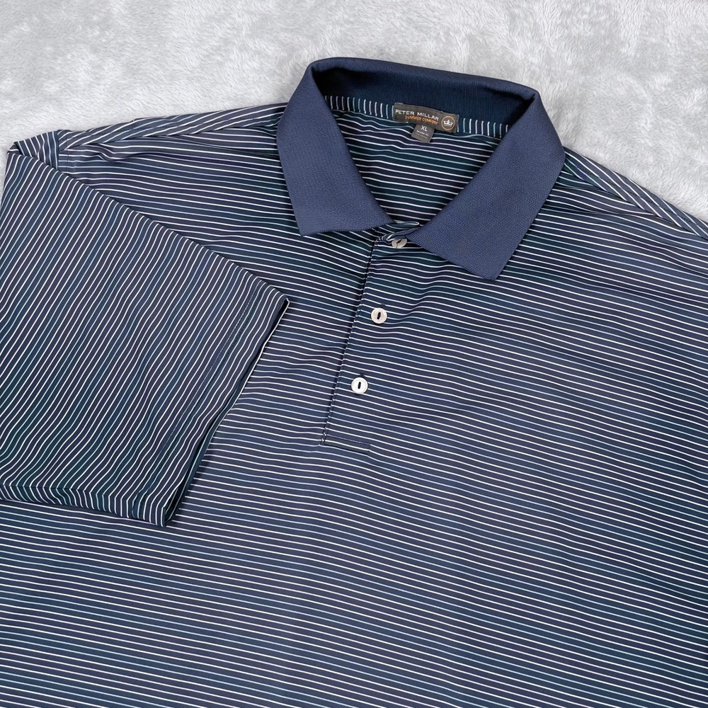 Peter Millar Summer Comfort Golf Polo Shirt Mens XL Blue Striped Short Sleeve